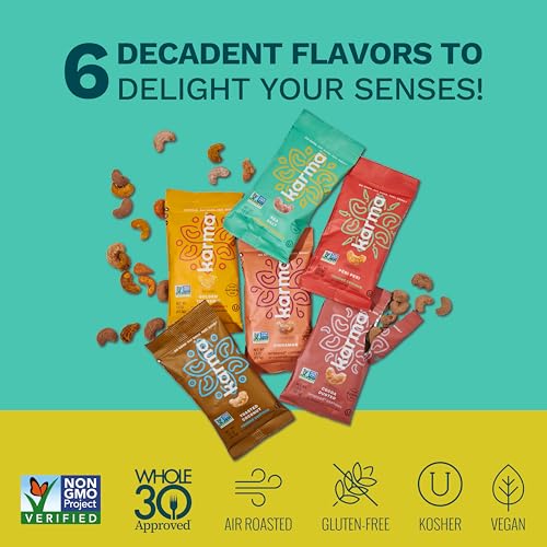 Karma Nuts Flavored Cashews Variety Pack (1.5 oz, Pack of 6) – Whole Roasted Cashews, Healthy Snacks for Adults - Gluten Free Vegan Snacks, Vegan, Non GMO - Flavored Nuts Low Carb - Image 5