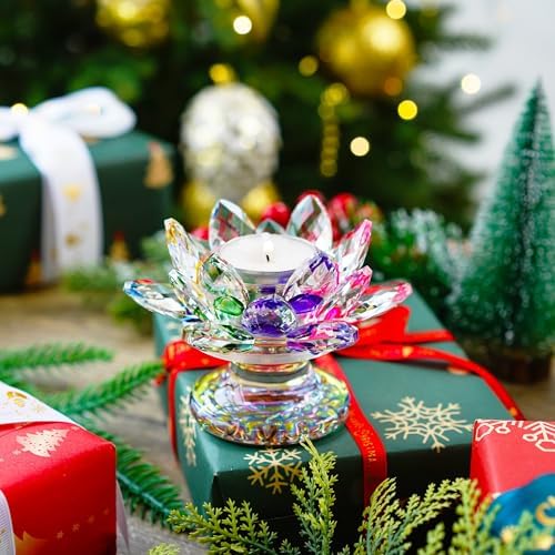 H&D HYALINE & DORA Colorful Crystal Lotus Flower Candle Holder Tealight Holders (4.5inch-Multi) - Image 8