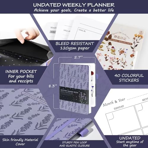 Undated Luxurious Weekly & Monthly Planner to Increase Productivity Hit Your Goals, Organizer Notebook Gratitude Journal Time Management Start Anytime, A5, Lasts 1 Year - Image 2