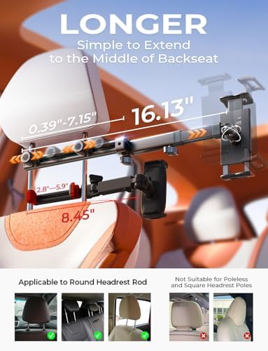 LISEN for iPad Holder Car Mount Road Trip Essentials Activities for Kids Car Accessories Women Interior, 3 in 1 Tablet Holder Backseat Camping Car Organizer Back Seat Headrest iPad Mount - Image 9