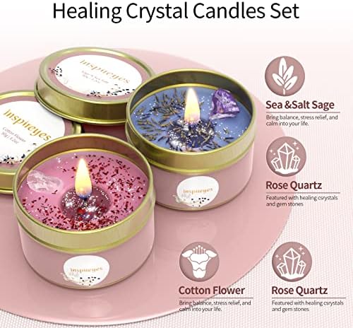 Candles Gift Set for Women Aromatherapy Candles for Home Scented Portable Tin of Soy Candle with Healing Crystals,Rose Quartz & Dry Flowers Home Decorative Candles Gift Set of 2 - Image 2