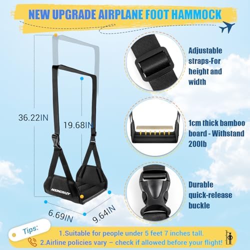 Airplane Foot Hammock, No Collapse Foot Rest for Plane Travel with Extended Adjustment Strap, Portable Desk Foot Hammock with Thickened Foam, Foot Sling Travel Essentials to Relax Your Feet - Image 2