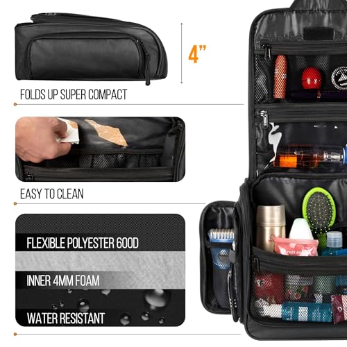Travel Toiletry Bag for Men and Women - Large Hanging Toiletry Organizer - Waterproof Hygiene Bag with Metal XXL Swivel Hook, with Sturdy Zippers and 19 Compartments for Toiletries, Makeup, Cosmetics - Image 6