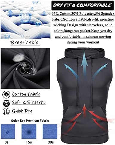 Amussiar Men's Workout Hooded Tank Tops Sleeveless Gym Training Hoodies Bodybuilding Muscle Cut Off T Shirt - Image 4
