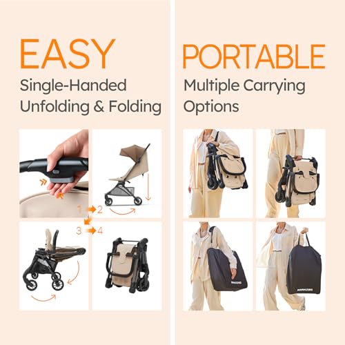 Lightweight Baby Strollers for Airplane, Ultra-Compact Travel Stroller, Light & Strong Portable Toddler Stroller with Carbon Fiber Frame and UPF 50+ Waterproof Canopy, Only 9.9 lbs, Brown - Image 7