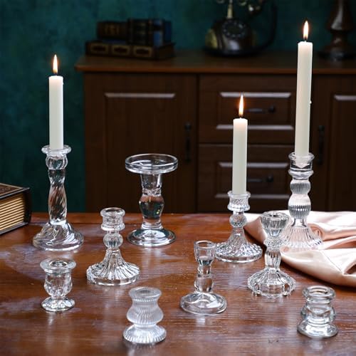 Mumufy 10 Pcs Glass Crystal Taper Candle Holders Clear Glass Candlestick Holder Fit 0.8 Inch Candles Crystal Decorative Candle Stand Centerpiece Table Wedding Dining Party (Classic,Clear) - Image 6