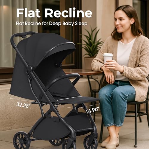 newyoo Lightweight Baby Travel Stroller, Compact Toddler Strollers w Telescoping Handle, Cup Holder & Storage Pocket, One-Hand Quick Fold, Near Flat Recline Seat, TR18, Black - Image 5