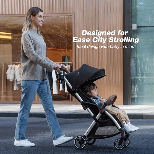 Travel Stroller, Overhead-Friendly Compact Baby Stroller(Newborn to 50lbs), Self-Folding Toddler Pushchair for Travel, Full-Reclining Seat, Cup Holder Included - Image 6