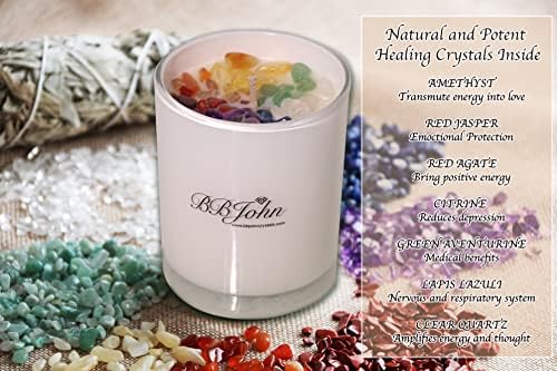 Chakra Crystal Candle - Manifestation Intention - Healing Crystals Gemstones - Seven Chakras Stones - Meditation - Spiritual Aromatherapy - Stress Relief, Relaxing & Balance - Natural Soy Wax - Image 3