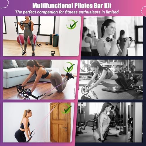Pilates Bar Kit with Resistance Bands, Multifunctinal Exercise Bar with Ab Roller for Pilates/Abs/Weight Loss, Portable Home Gym Pilates bar kit for Full Body Training Women - Image 4