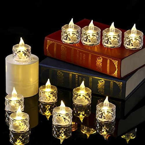 12pack LED Crystal Candle Light Table Centrepiece Flameless Candles Transparent Small Tea Wax Birthday Proposal INS Desktop Decoration Create Atmosphere Smokeless Candles Tea Lights - Image 2