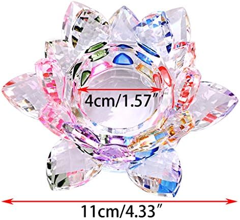 OwnMy 4.5 Inch Crystal Lotus Candle Tealight Holder, Glass Candle Lamps Holder Night Light Candlestick with Gift Box for Altar windowsill Home Decor Christmas Wedding Party (Rainbow) - Image 3