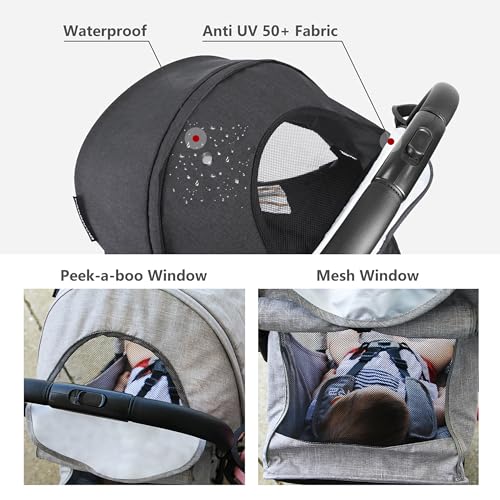 Beberoad Love R2 Small Travel Stroller Compact Strollers Foldable Lightweight Baby Stroller for Airplane, Infant Toddler Stroller with Adjustable Backrest, Cup Holder and Waterproof Canopy, Black - Image 3