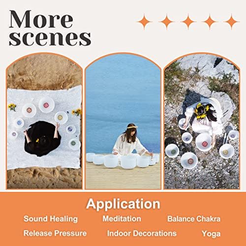 432HZ 7-12 Inch Chakra Symbol Design Frosted Quartz Crystal Singing Bowl with 2 PCS Travel Carry Case Bag for Sound Healing - Image 4