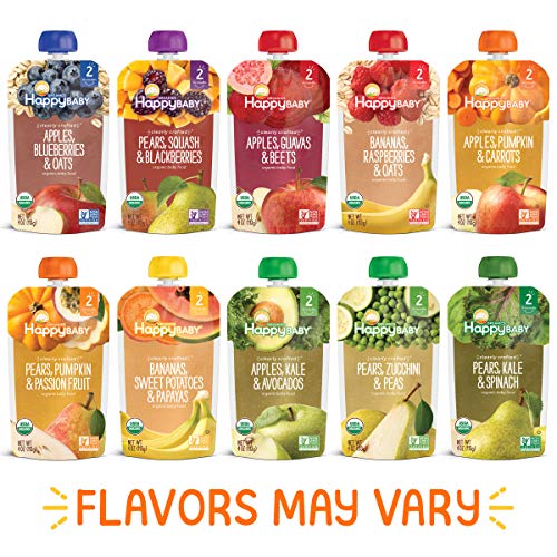 Happy Baby Organics Stage 2 Baby Food Pouches, Gluten Free, Vegan & Healthy Snack, Clearly Crafted Fruit & Veggie Puree, Fruit & Veggie Variety Pack, 4 Ounces (Pack of 10), Amazon Exclusive - Image 8