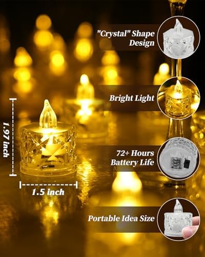 12 Pack Crystal LED Tea Light Candles, Battery Operated, Flameless, Kids & Pets Friendly, Long Battery Life, Modern Design for Decoration, Wedding, Party, Dating, Festival Celebration, Dinner - Image 3