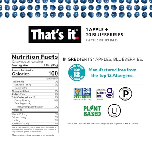 That's it. Apple + Blueberry 100% Natural Real Fruit Bar, Best High Fiber Vegan, Gluten Free Healthy Snack, Paleo for Children & Adults, Non GMO No Sugar Added, No Preservatives Energy Food (12 Pack) - Image 2