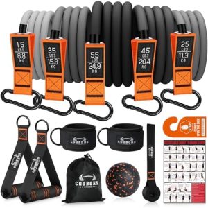 Resistance Bands with Handles, 175lb Exercise Bands for Working Out, Fitness Bands, Workout Bands with Door Anchor and Ankle Straps, Physical Therapy, Yoga, Strength Training Home Gym Equipment