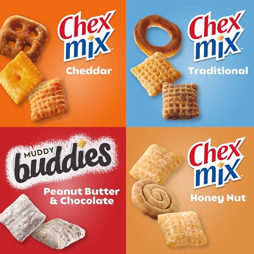 Chex Sweet & Salty Snack Variety Pack, Individually Wrapped Snack Bags, Party and Lunch Packs, Muddy Buddies Peanut Butter and Chocolate, Chex Mix Traditional, Cheddar, Honey Nut, 35 oz/20 Bags - Image 5