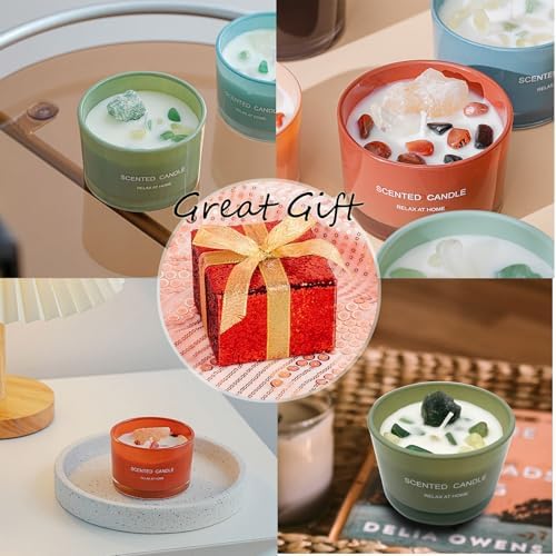 Healing Crystal Candles Chakra Jar Candle Soy Candle Gifts for Women Scented Candle Set 2 Pack Green and Orange - Image 3