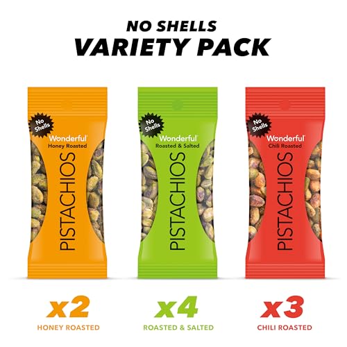 Wonderful Pistachios No Shells, 3 Flavors Mixed Variety Pack of 9 (0.75 Ounce), Roasted & Salted Nuts (4), Chili (3), Honey (2), Protein Snacks, Gluten Free, Pantry Staples, Healthy Snacks Variety Pack for Adults, Stocking Stuffers - Image 3