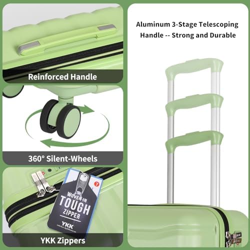 Lightweight Luggage with Spinner Wheels & YKK Zipper, 3-Piece Travel Suitcase ABS+PC Hardshell Luggage Set with TSA Lock, Light Avocado Green (20+24+28 inch) - Image 7