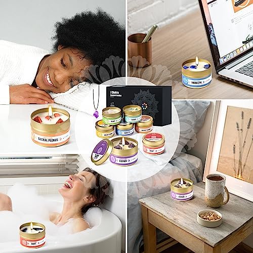 AOOVOO Chakra Candles with Healing Crystals - 7 Chakra Candle Set, Spiritual Gifts for Women, Aromatherapy Candle, Soy Candles for Women - Image 6