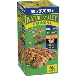 Nature Valley Crunchy Granola Bars Bulk Variety Pack, Oats 'n Honey, Peanut Butter & Oats 'n Dark Chocolate, 30 Two-Bar Wrapped Pouches (60 Bars Total), Whole Grain, No Artificial Flavors, 44.7 OZ