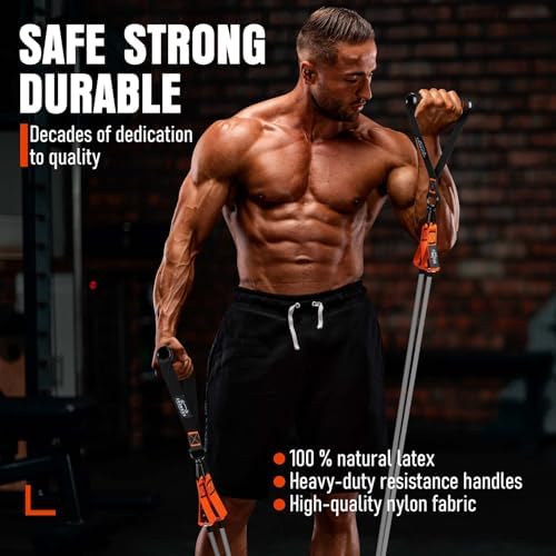 Resistance Bands with Handles, 175lb Exercise Bands for Working Out, Fitness Bands, Workout Bands with Door Anchor and Ankle Straps, Physical Therapy, Yoga, Strength Training Home Gym Equipment - Image 2