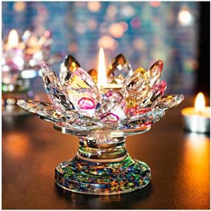 H&D HYALINE & DORA Colorful Crystal Lotus Flower Candle Holder Tealight Holders (4.5inch-Multi)