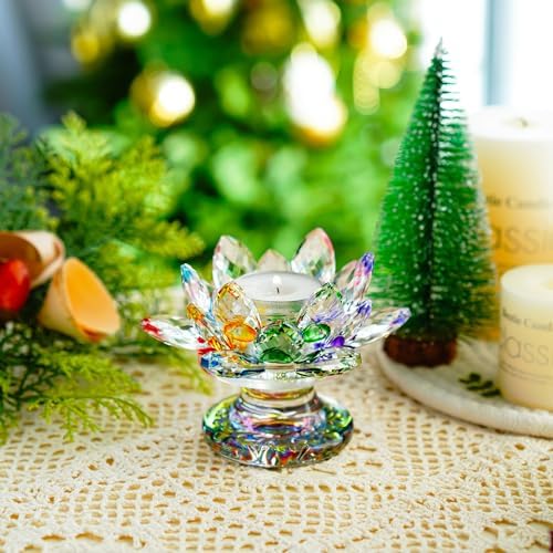 H&D HYALINE & DORA Colorful Crystal Lotus Flower Candle Holder Tealight Holders (4.5inch-Multi) - Image 9