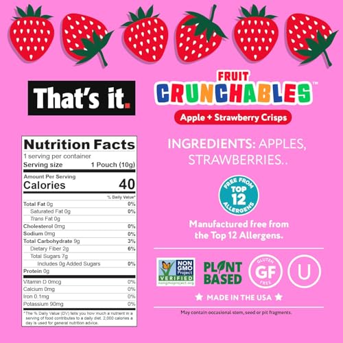 That’s it. Fruit Crunchables Apple + Strawberry Crisps, 15-Pack – 100% Real Fruit Snacks for Kids, Plant-Based, Non-GMO, Gluten-Free, No Sugar Added, Allergen-Free, Healthy Lunchbox Snack - Image 2