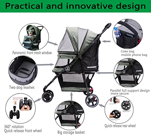ROODO 3 Wheel Dog Pet Cat Stroller Best Lightweight Foldable Compact Portable Jogger All Terrain Travel Pet Gear Puppy Kitty Stroller for up to 30lbs Medium Small Dogs and Cats(Cationic ash) - Image 5