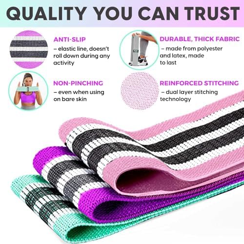 Fabric Resistance Bands for Women & Men – 4 Durable Exercise Bands for Working Out, Non-Slip & Non-Pinching Workout Bands – Multiple Resistance Levels Booty Bands for Legs Butt Glutes Hips Abs & More. - Image 3