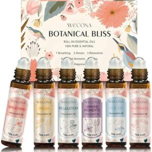 Aromatherapy Essential Oil Roll-On Set – 6x10ml Essential Oil Blends with Roller Bottles, Portable Essential Oils for Diffusers for Home,Relaxing Gift for Women & Men