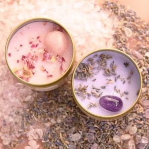 Candles Gift Set for Women Aromatherapy Candles for Home Scented Portable Tin of Soy Candle with Healing Crystals,Rose Quartz & Dry Flowers Home Decorative Candles Gift Set of 2