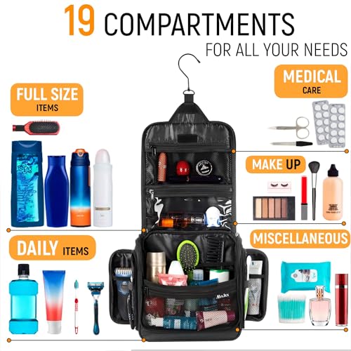 Travel Toiletry Bag for Men and Women - Large Hanging Toiletry Organizer - Waterproof Hygiene Bag with Metal XXL Swivel Hook, with Sturdy Zippers and 19 Compartments for Toiletries, Makeup, Cosmetics - Image 7
