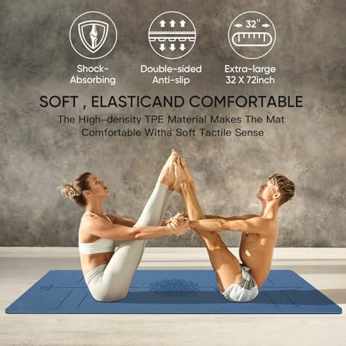 Yoga Mat Non Slip TPE Thick Yoga Mat with Alignment Mark, Large Size 72"L x 32"W x 0.32"Th or 0.24"Th, Anti-Tear Exercise & Fitness Mat for Yoga, Pilates & Floor Workouts - Image 6
