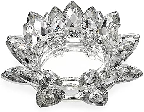 OwnMy Crystal Lotus Flower Candle Holder for Pillar Candle up to 3", Decorative Glass Lotus Petal Votive Candle Holder Tea Light Holder Candle Stand Candle Lamps for Home Decor Wedding Party (Clear)
