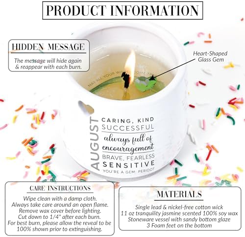 Pavilion Gift Company - August 11 oz Wax Reveal Candle, Natural Soy Wax Birthstone Candle, Jasmine Scented, Gemstone Candle with Crystal Inside, Birthday Gifts for Women, 1 Count - Image 2