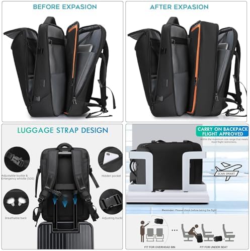 Travel Carry on Backpack 50L Expandable Flight Approved Backpacks 17.3 inch Laptop and USB Charging Port bags Water Resistant Business Back Pack for Women & Men - Image 6