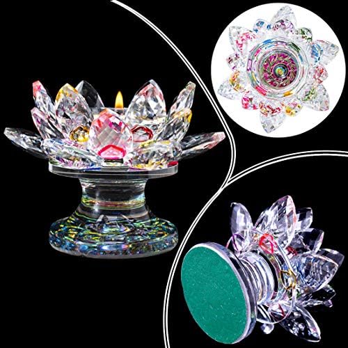 H&D HYALINE & DORA Colorful Crystal Lotus Flower Candle Holder Tealight Holders (4.5inch-Multi) - Image 7