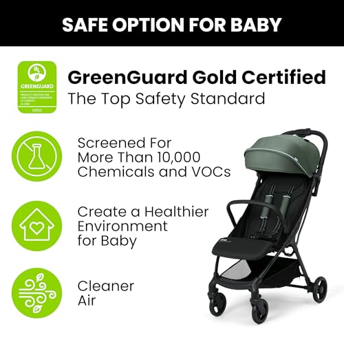 Jeep Altitude Compact Travel Stroller by Delta Children Greenguard Gold, Easy One Hand Fold, Lightweight, Extendable Canopy with Peek-a-Boo Window, Reclining Seat, 4 Wheel Suspension, Olive Green - Image 5
