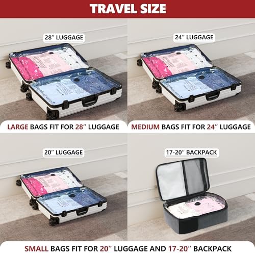 SUOCO Travel Vacuum Bags for Luggage with Portable Electric Pump, 8 Pack Compression Seal Packing Bags for Clothing Suitcase Backpack, Carry on Size Space Saver Clothes Storage Bag - Image 3