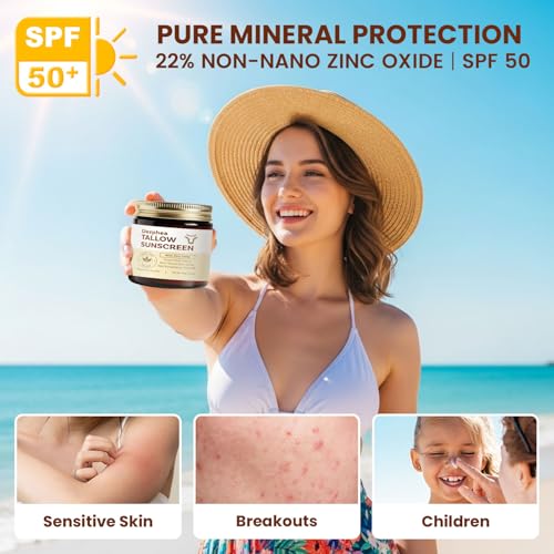 Natural Beef Tallow Sunscreen – SPF 50 Daily Sun Care for Extremely Sensitive, Acne-Prone & Kid-Safe Skin – Non-Toxic Sunblock with 22% Non-Nano Zinc Oxide, Clean Formula for Face & Body - Image 2