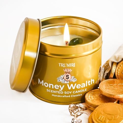 Money Wealth - Crystal Candles for Home Scented - 5oz Soy Wax Natural Clean Organic Non Toxic with Essential Oils - for Real Cash Luck Manifestation Aromatherapy Gift Bathroom - Long Lasting Candel - Image 5