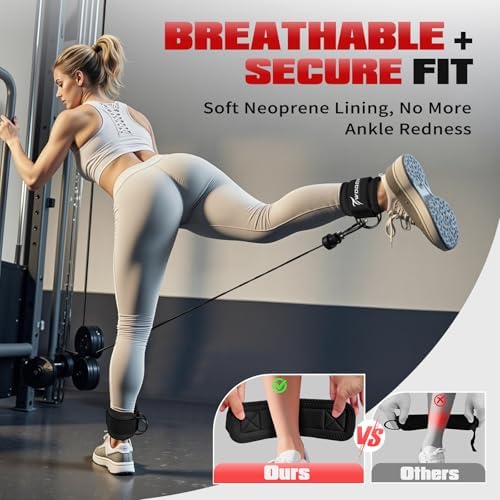 Ankle Resistance Bands with Cuffs, Leg and Glutes Workout Equipment, Resistance Bands with Ankle Straps for Cable Machine Kickbacks, Booty Workouts, Lower Body Exercises - Home Gym Exercise Equipment - Image 5