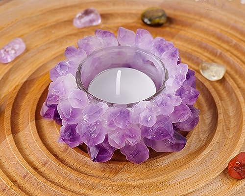 Natural Amethyst Cluster, Raw Crystal Tealight Candle Holder Crystal Stone Candle Stand High Energy Geode Votive with Healing Effects - Image 3
