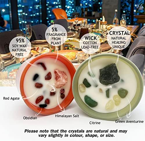 Healing Crystal Candles Chakra Jar Candle Soy Candle Gifts for Women Scented Candle Set 2 Pack Green and Orange - Image 5