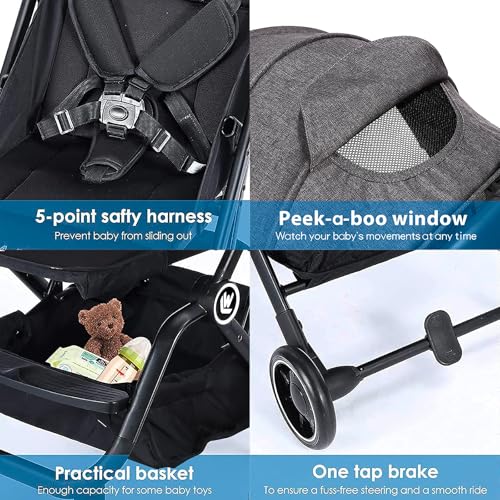 Lightweight Baby Stroller, Compact Travel Stroller with Retractable Foot Cover & Sleep Shade, One Hand Easy Foldable Strollers, Adjustable Reclining Seat for 0-36 Months - Image 5